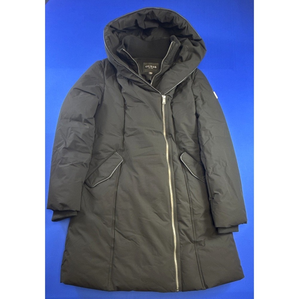 GUESS Womens Lucy Stretch Asymmetric Zip Puffer Jacket Womens Size Large